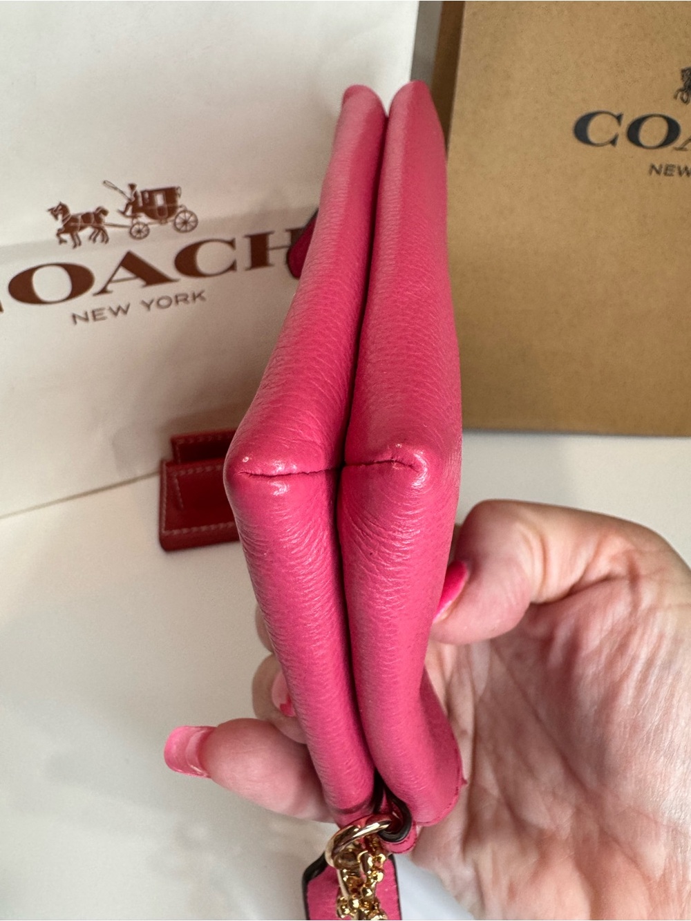 COACH Pink Pebbled Leather Zip Wristlet - Picture 8 of 8